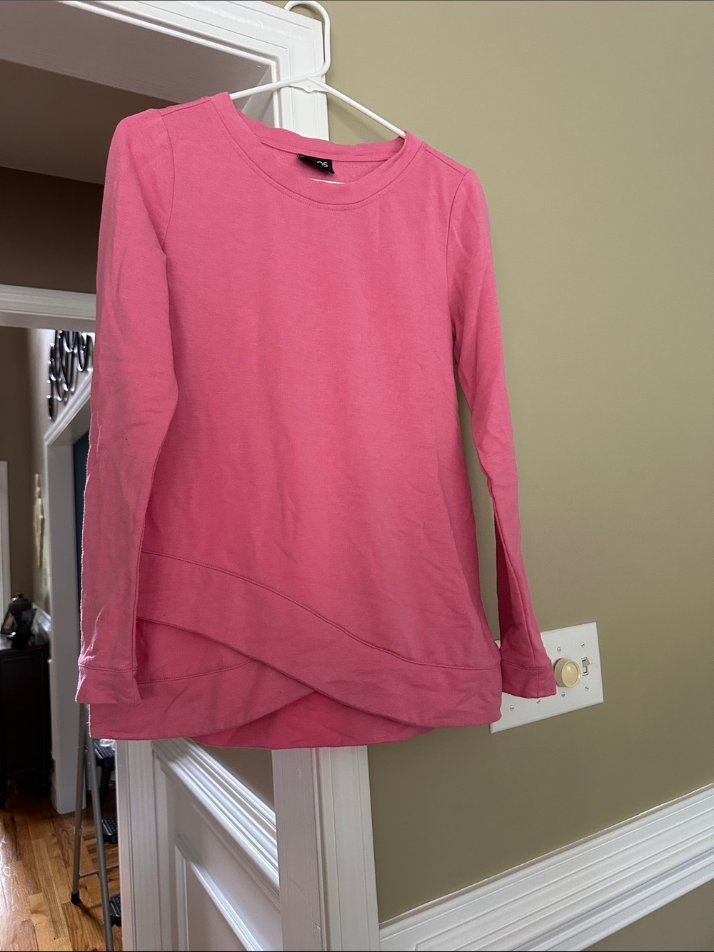 Womens Pink Long Sleeve Layered Hem Top
